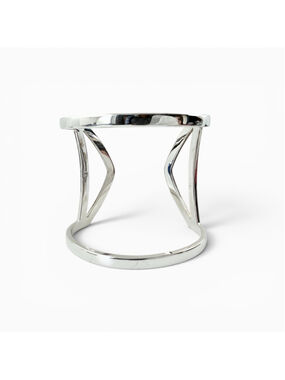Jules Smith Silver Tone Geometric Cuff Bracelet Signed JS Modern Openwork